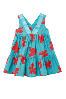 Flower-Print Sleeveless Dress With Logo Band At The Neckline
